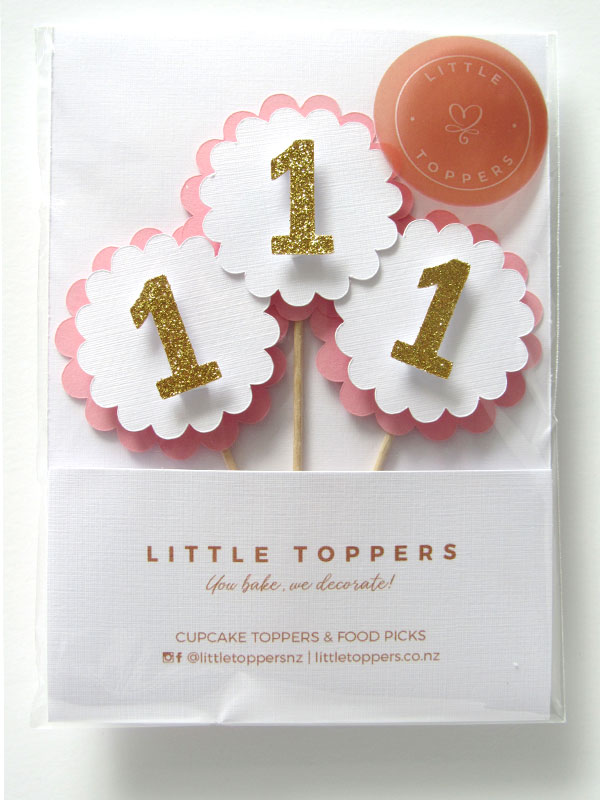 1st Birthday Scallop Cupcake Toppers - Pink - Front View