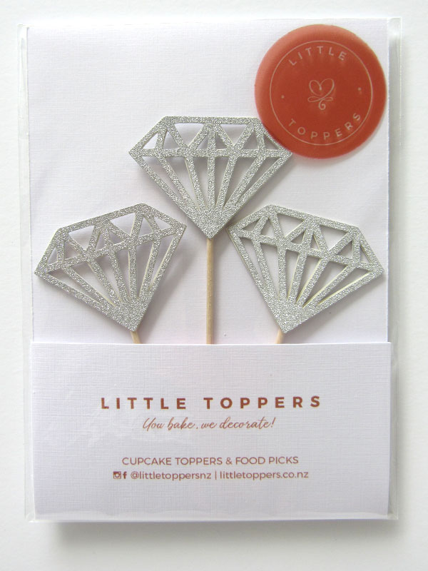 Diamond Cupcake Toppers - Silver Glitter - Front View