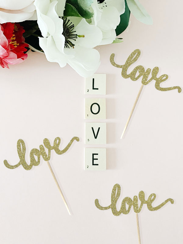 Gold Glitter Love Cupcake Toppers