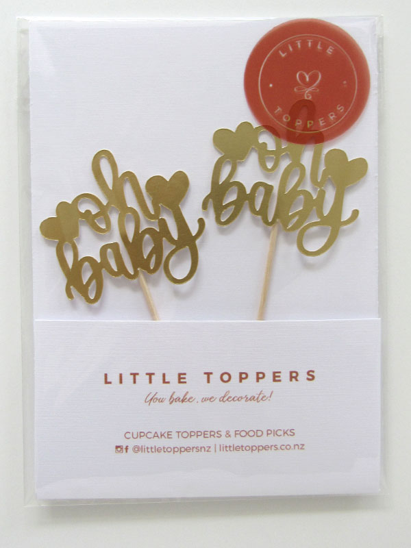 Oh Baby Gold Matt Mirror Cupcake Toppers - Front View