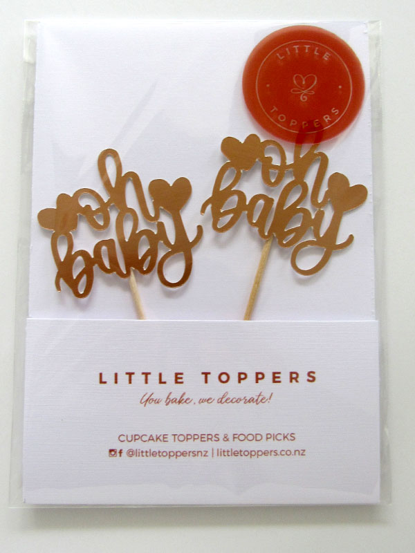Oh Baby Rose Gold Matt Mirror Cupcake Toppers - Front View