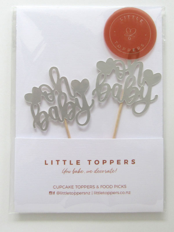 Oh Baby Silver Matt Mirror Cupcake Toppers - Front View