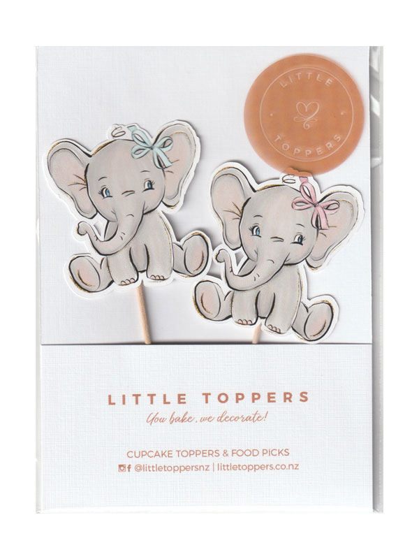 Baby Elephant Cupcake Toppers - Pink & Blue - Front View