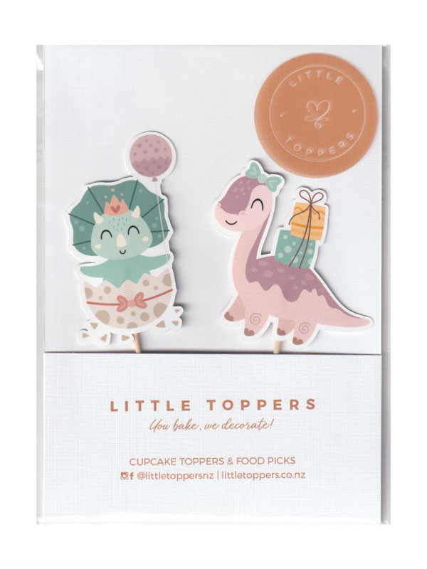 Dino Girls Party Birthday Party Cupcake Toppers - Front View