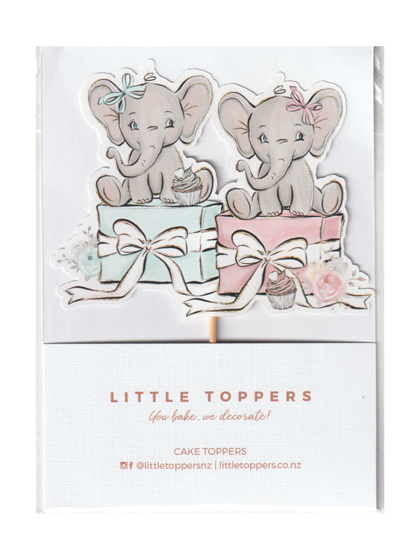 Elephant Boy or Girl Cupcake Toppers for Gender Reveal Party - Front View